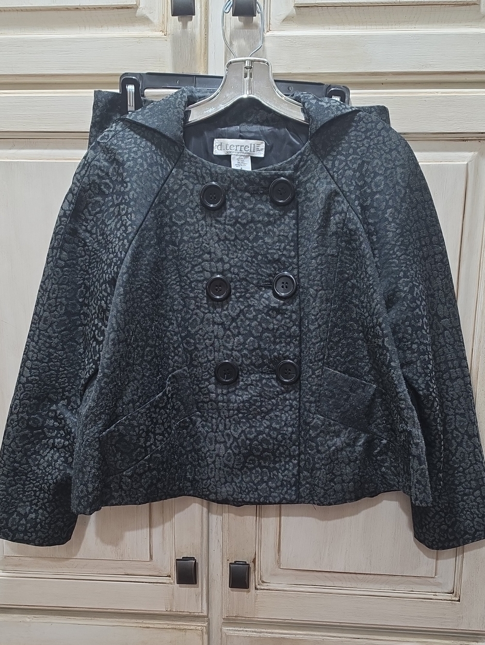 Vintage Leopard-Print Black Double-Breasted Peacoat & Skirt Suit